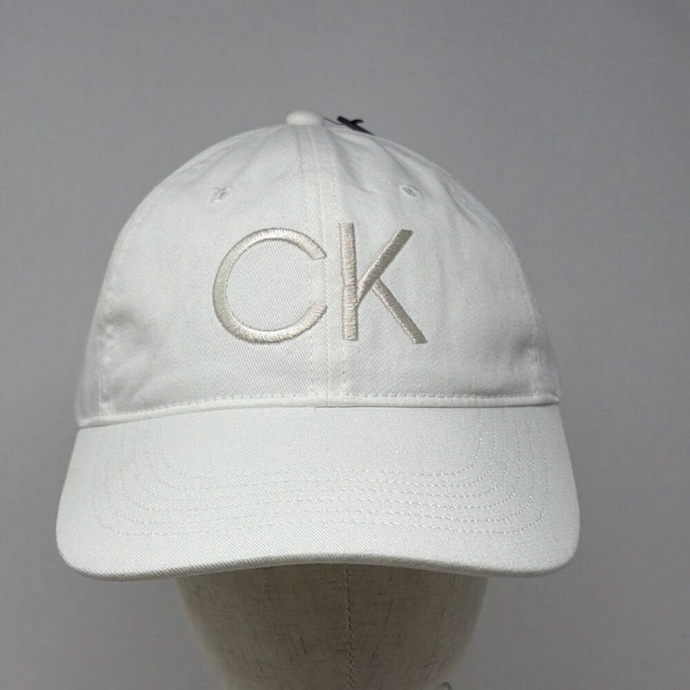 NWT Calvin Klein CK Logo Baseball Cap Hat White Adjustable Cotton Strapback